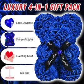 Lgv Rose Bear, Rose Teddy Bear, Rose Flower Bear for Valentine's Day, Christmas, Birthday Gifts for Her Mom Female Wife with Artificial Heart-Shaped Diamonds Rose Flower Bear