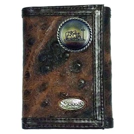 Genuine Texas Brand Custom Praying Cowboy Church Nocona Ostrich Print trifold wallet