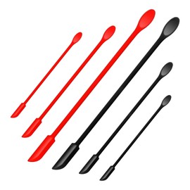6Pcs Mini Spatula Silicone Small Scooping Spoons for Jars, 3 Sizes Mini Silicone Spoon and Spatula Set Thin Small Makeup Spatula Scraper for Kitchen Narrow Bottle Makeup Cosmetics (Black, Red)