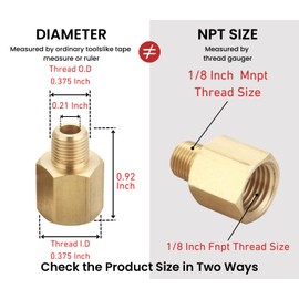 Brass Fitting Reducer Adapter, 1/8 Inch NPT Male to 1/8 Inch NPT Female, Male to Female Pipe Adapter, 1/8 Inch NPT Brass Pipe Extension Fittings, Pack of 2