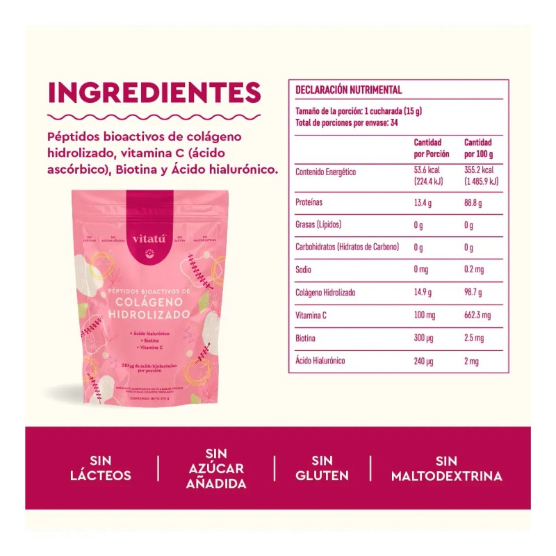Vitatú Colágeno Hidrolizado Ácido Hialurónico Sabor