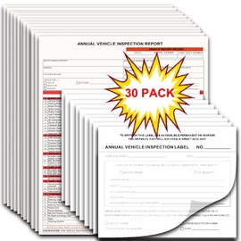 Dot Inspection Forms and Stickers, AnnualVehicle Inspection Report Form with Adhesive1Vinyl Label 2-Ply, 3-Ply Carbonless Form (30 Pack)