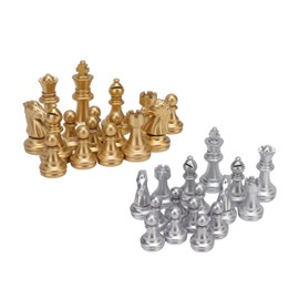 Kelepu Chess Pieces 32Pcs Plastic Chessmen Chess Pieces with 1.93in King Chess Figures Wearproof Gold and Silver Chess Pieces Chess Set for Adults Kids