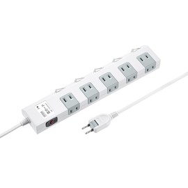 Sanwa Direct 700-TAP051 Power Strip, 2 Meters, 10 Outlets, Surge Protection, Individual Switches, Magnets, White