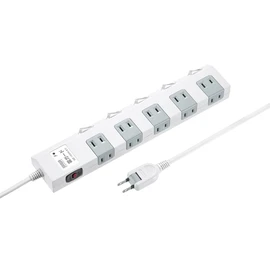 Sanwa Direct 700-TAP051 Power Strip, 2 Meters, 10 Outlets, Surge Protection, Individual Switches, Magnets, White