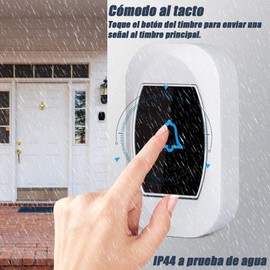 Timbre inalámbrico sin necesidad de pilas con temperatura LED, kit de timbre electrónico impermeable con 1 receptores enchufables, alcance de 150 m, 38 melodías a 4 niveles de volumen,Blanco