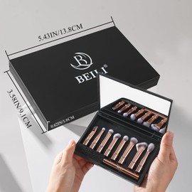 BEILI Reise Augen Make up Pinsel Set, 8 Tragbare Doppelseitige Make up Pinsel für Detail Liner, Shader Brush, Contour Buffe, Lip Blending mit Spiegelbox (Rosé Gold)