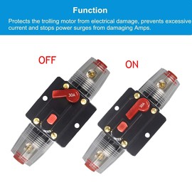 WOHHOM 30A 40A 50A 60A 80A 100A 150A Audio Circuit Breaker Auto Car Stereo Inline Fuse Holders Inverter, Manual Reset 12V-24V DC for Automotive Marine Boat Audio System Protection (30A)