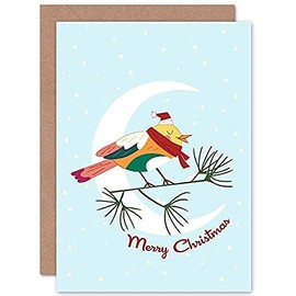 Wee Blue Coo Cute Robin Moon Christmas Card