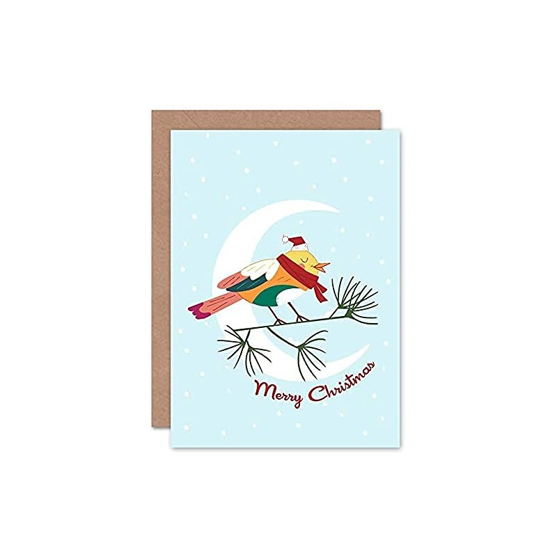 Wee Blue Coo Cute Robin Moon Christmas Card