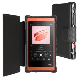 inorlo PU Leather Flip Case Cover for Sony Walkman NW-A55 and NW-A55L Player, with Magnetic Closure Strap and Reinforced TPU Housing + Screen Protector (Black)