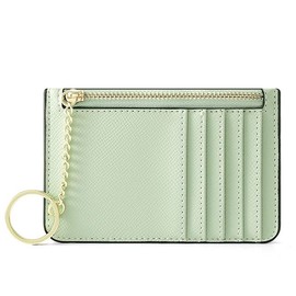 Slim Minimalist Keychain Wallet, Small Front Pocket Wallets Credit Card Holder Case, Change Coin Purse Women Girls Key Ring Chain (Avocado Green)