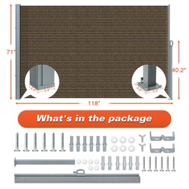 KANAGAWA 71'' x 118'' Retractable Side Awning - Folding Privacy Screen | Waterproof & UV-Resistant Outdoor Shade Divider for Patio, Garden, Balcony & Commercial Use(Mocha)