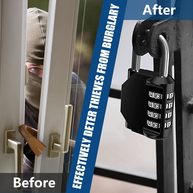 Combination Padlock, 2 Pcs 4 Digit Resettable Security Padlock, Outdoor