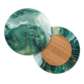 Wanzuoeng Marble Print Bar Stool Slipcovers, Soft Comfy Bar Stool Seat Covers Decorative Cover, Non-Slip Stretch Round Bar Stool Covers with Elastic Band 2 Packs, 14-16 Inch, Green