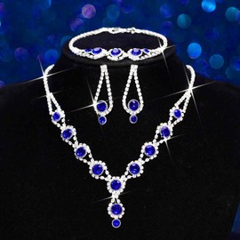JEWEKY Blue Jewelry Sets Rhinestone Bridal Wedding Necklace Set for Women