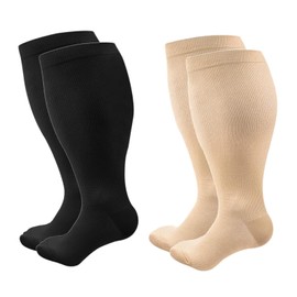 2 Pairs Extra Wide Calf Compression Socks Women Men 20-30 mmHg Knee High Plus Size