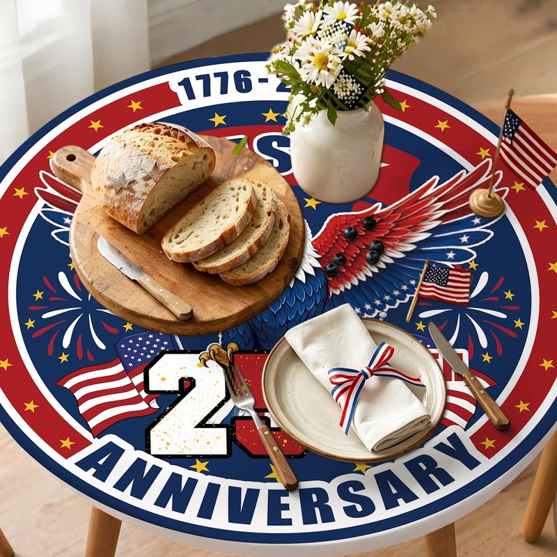 Hiboss 4th of July Tablecloth Round 44 Inch, Memorial Day
