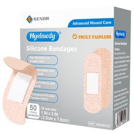 Hysimedy Silicone Bandages for Sensitive Fragile Skin 1"x3" 50 Count Flexible Fabric Latex Free Hypoallergenic Breathable Small Bandages for Wounds Easy Painless Removal for Geriatric and Children