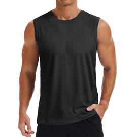 MAGCOMSEN Men's Tank Tops Moisture Wicking Workout Quick Dry Athletic Gym Muscle Running Sleeveless Shirts Black M