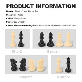 Schachspiel Schachfigur Kunststoff,Tbest 32 Stück/Set Schachfiguren ohne Brett, Weiß & Schwarz Schachfiguren mit Filzgleiter (Gr. M 64mm/2.51in)