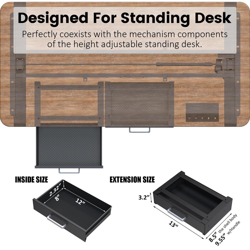 UNITEDPOWER Under Desk Drawer Storage, Pull-Out Office Hidden Counter Drawer,