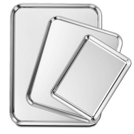 Wildone Baking Sheet Set of 3, Stainless Steel Cookie Sheet Baking Pan, 9/12/16 Inch, Non Toxic & Heavy Duty & Easy Clean