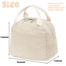 Bluboon Beige Corduroy Insulated Lunch Bag Spacious Lightweight Cooler Tote for Women