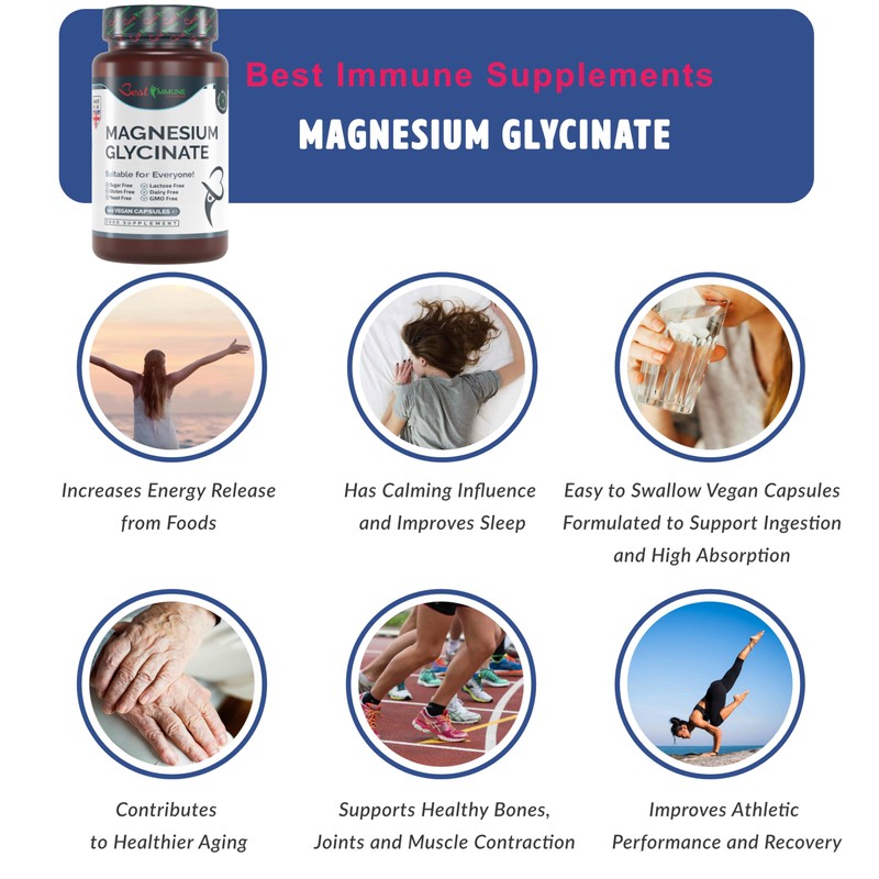 Natural Magnesium Glycinate 500mg Premium Quality Ideal Strength 100 Vegan