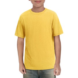Haloumoning Boys Short Sleeve Shirts Kids Summer Crewneck T-Shirts Casual Tops Tees 5-14 Years Yellow