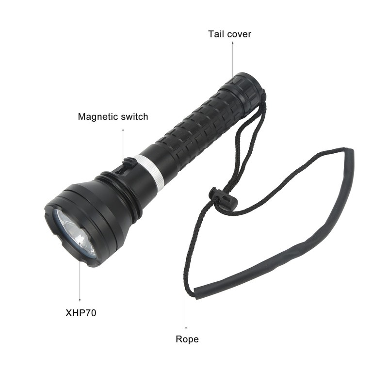 Underwater Flashlight High Brightness 1500 to 2000LM IPX8 Waterproof XHP70