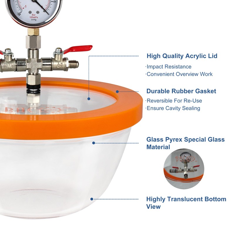 BACOENG 2.8 Quart Vacuum Chamber, Pyrex Glass Degassing Chamber Kit