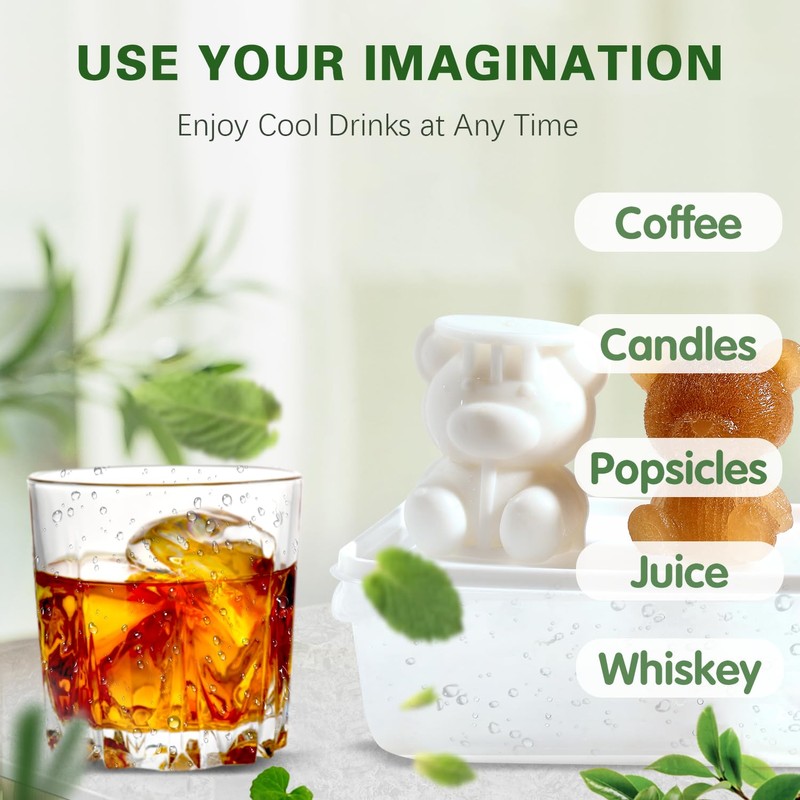Doumiyo Large Ice Cube Molds, 3D Silicone Cute Ice Molds,