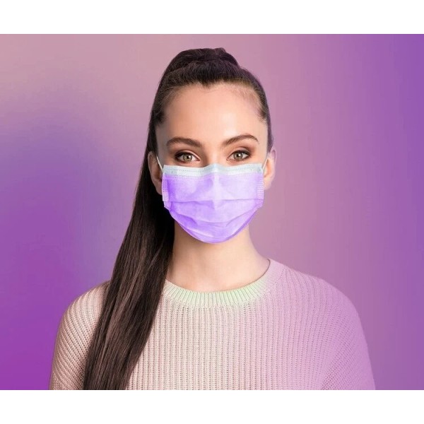 Disposable Face Covering (In Purple) Disposable Masks. 50 Per Box