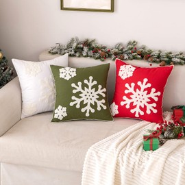 MIULEE Pack of 2 Christmas Decorative Snowflake Throw Pillow Covers Canvas Embroidery Cushion Cases Holiday Decor Soft Pillowcases for Couch Sofa Bedroom Car（Army Green, 20x20in）