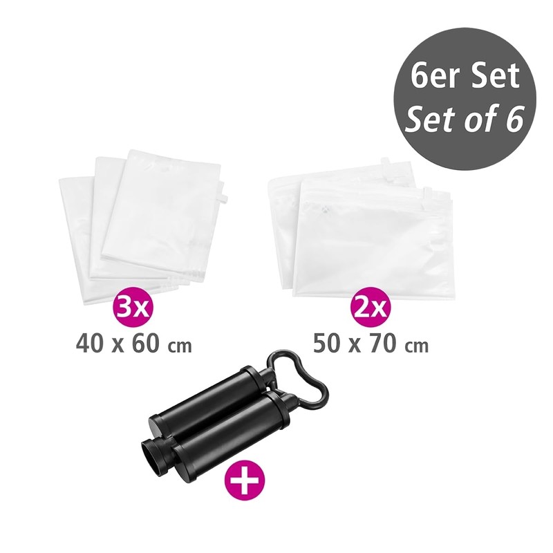 Wenko Vacuum Bags Travel Set of 6 Clear Polythene, 9.5