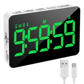 XREXS Digital Kitchen Timer, Digital Cooking Timer, Count Up/Down Timer with 5 Inch LED Display, Adjustable Brightness and Volume, Magnetic Timer for Kitchen/Meeting/Class Green