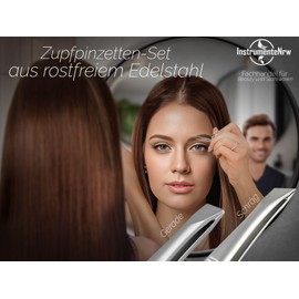 Solingen Professional Tweezers Set, Hair Plucking Tweezers, 2 Pieces, Straight, Oblique, Precise, Made in Germany, Solinger Eyebrow Tweezers Made of Stainless Steel