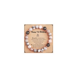 Maynor 75th Birthday Gifts for Women Girls, Natural Stone Healing Anxiety Crystal Bracelet, Pink Zebra Bracelet Birthday Gift for Women Friend Mom Daughter Grandma Sister Wife