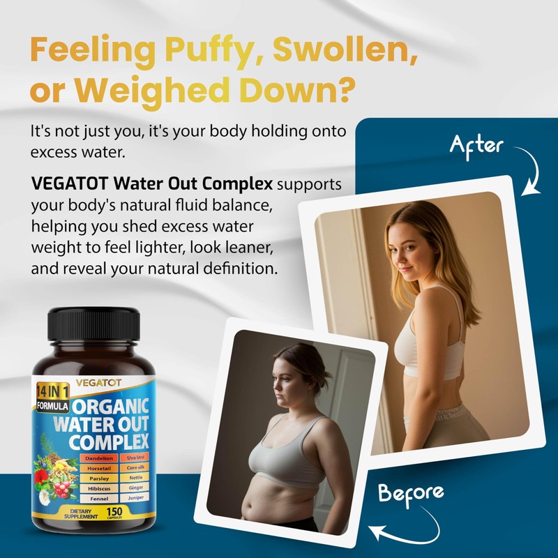 VEGATOT Organic Water Out Complex - 14-in-1 Formula - with