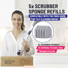 Moku Home Replacement Scrubber Refill for Extendable Tub Tile Shower Brush for Cleaning Non-Scratch (5X Scrubber Sponge Gray)