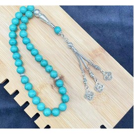 Tasbih 33 Turquoise Muslim Handmade Rosary Beads, Misbaha Masbaha Tasbeeh Sibha Islamic Rosary Beads, Islamic Handmade Accessories (Sky Blue)