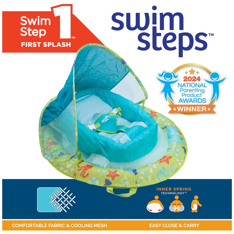 SwimWays Baby Spring Float with Adjustable Canopy, Green Octopus