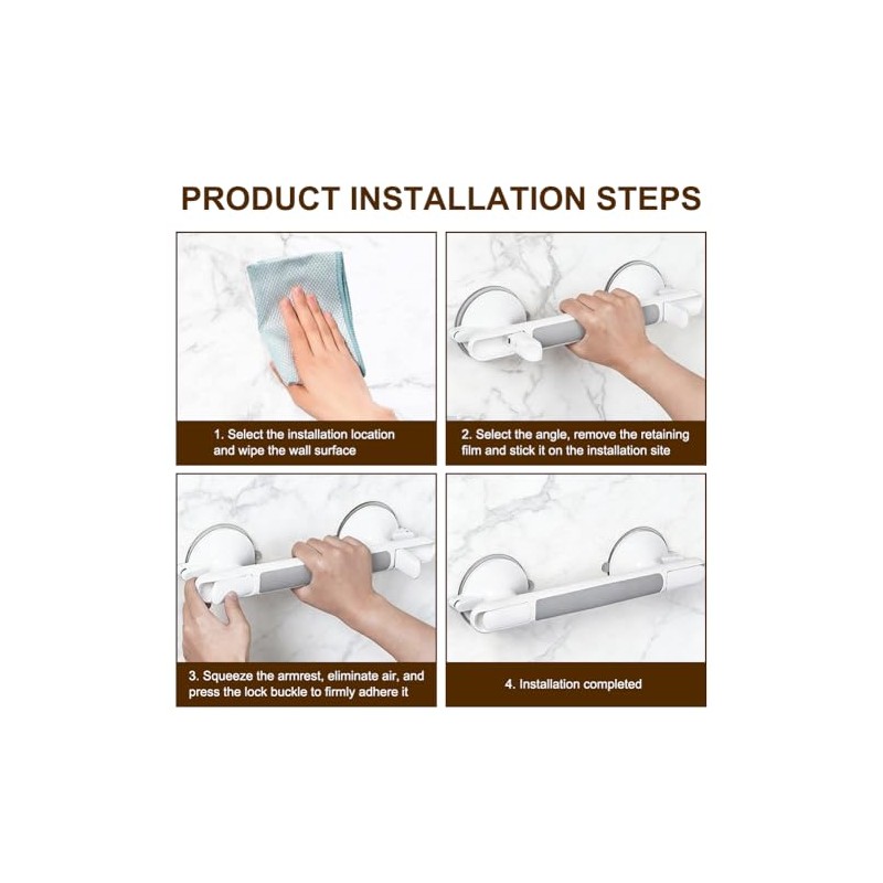 Suction Cup Grab Bar for Shower, Shower Handle, No Drilling