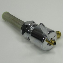 Chrome 1975-2006 Harley Davidson 22mm Filtered HI-FLOW Petcock RIGHT 90 Fuel Outlet Shut Off Valve - For Use with 3/8" ID Fuel Hose - Replaces HD Part # 62168-81 - Motorcycle Chopper Bobber