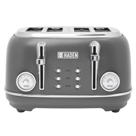 HADEN Chelsea 4 Slice Toaster Wide Slot with Removable Crumb Tray and Control Settings, Grey and Chrome