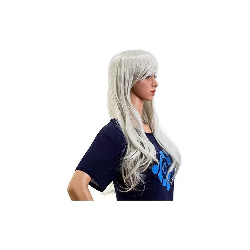 Swacc Peluca Blanco Plateado Liso 66 Cm Con Fleco Swacc