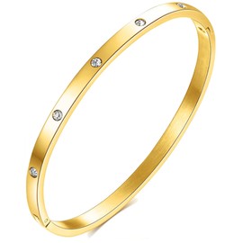 HIQUACC Women's Stainless Steel Bracelet 18K Gold Plated Bracelet Crystal Cubic Zirconia Bracelet Titanium Steel Bangle (Circle Gold)