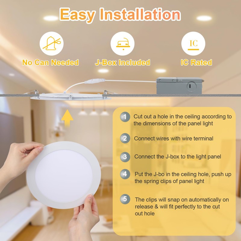 xingruyu 6 Pack 7 Inch Ultra-Thin LED Recessed Ceiling Light