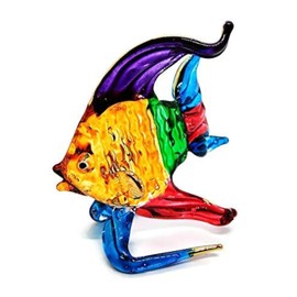 WitnyStore Tiny 2" Long Multicolor Angelfish Figurine - Miniature Hand Blown Glass Animal Colorful Marine Sea Life Ocean Angel Fish Small Crystal Decorative Collectible Figurines Décor Gifts